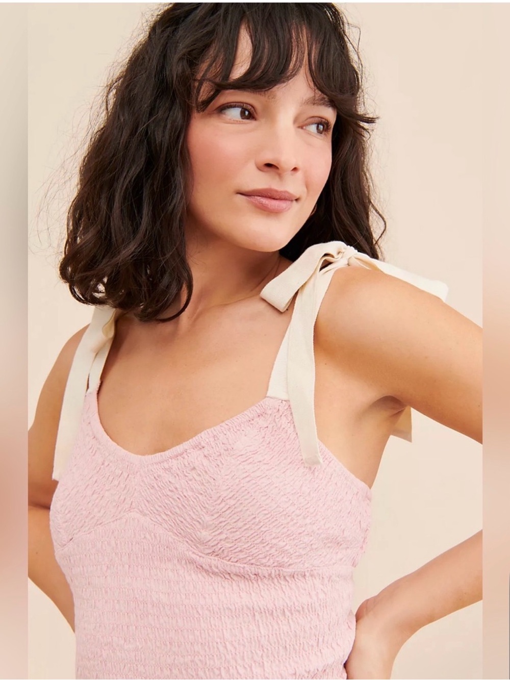 Free People Blush Pink Tie-Strap Bandeau Tank EUC